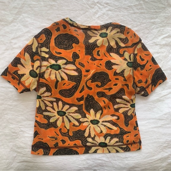 Nanushka Nilo Mesh Crewneck T-shirt Top Arte Povera Floral Orange Flower Print - Picture 5 of 8
